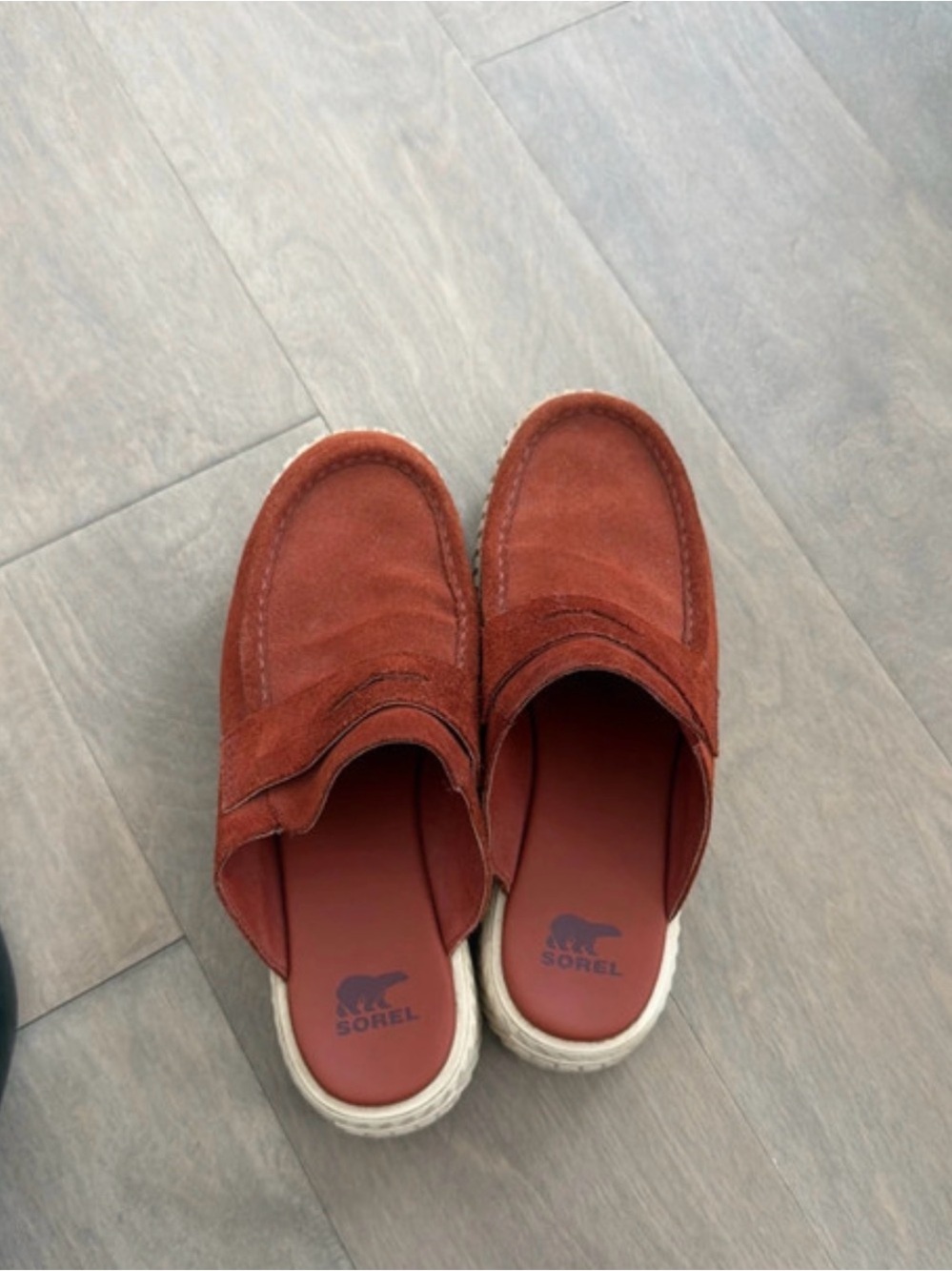 Sorel Men’s Suede Slip-On Loafers in Rust Red